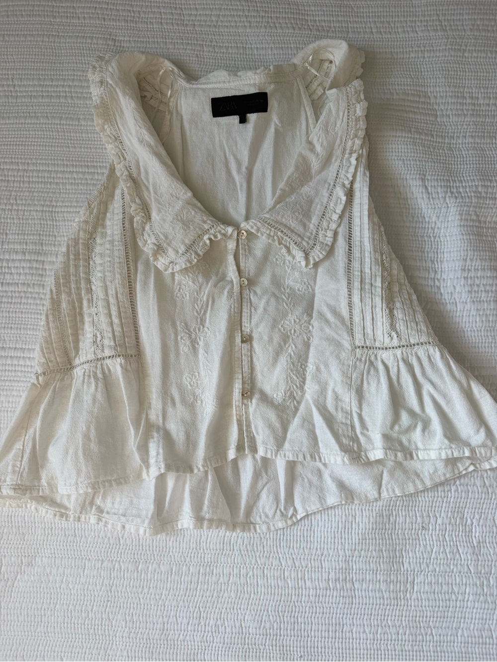 Zara Cream Ruffled Button-Front Camisole
